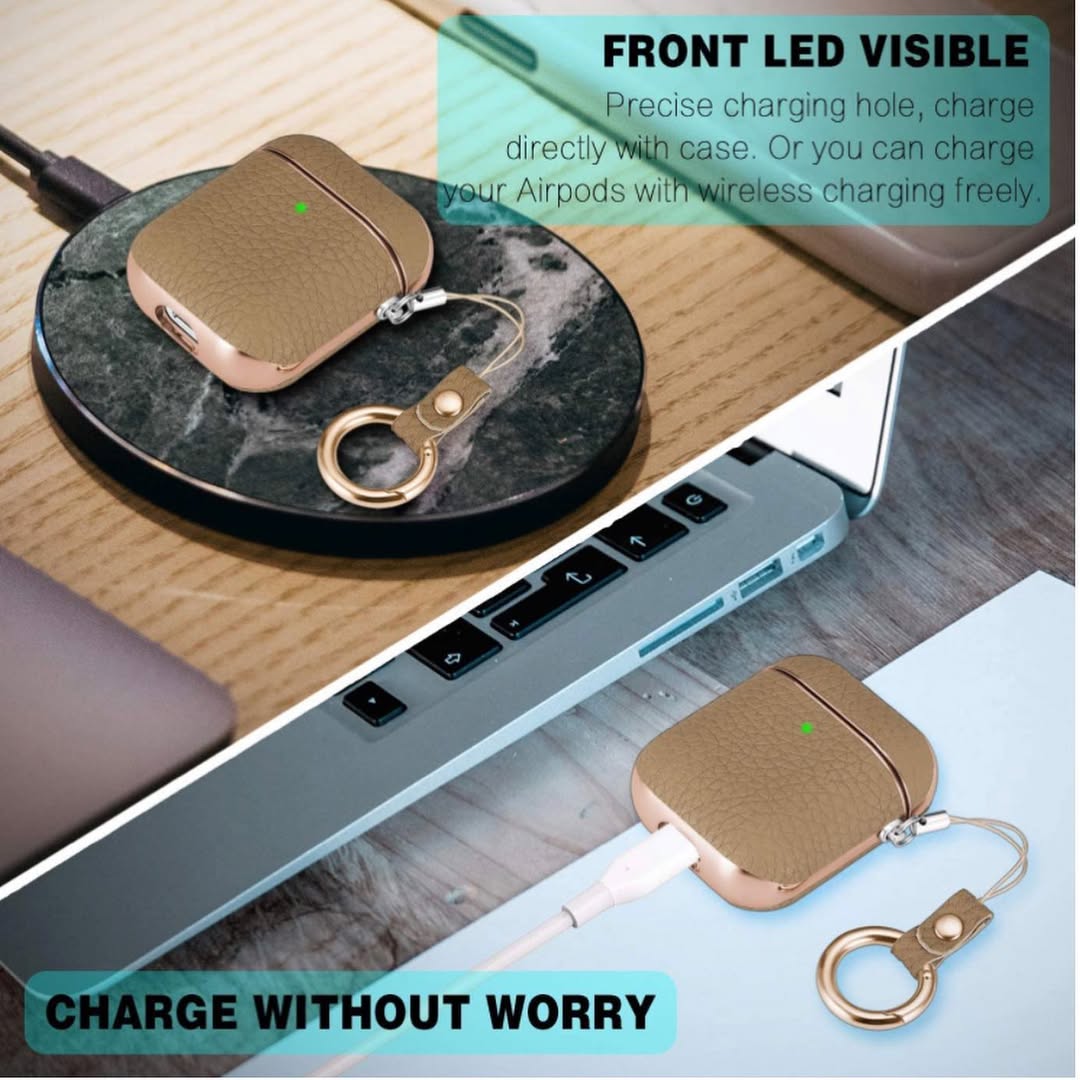 Genuine Leather AirPods Case Cover with Keychain – Premium Protective Case for Apple AirPods (Shockproof & Stylish)