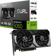 ASUS Dual GeForce RTX 5060 OC Edition Graphics Card, DUAL-RTX5060-O8G, 8GB GDDR7 128-Bit Memory, 2565 MHz Boost Clock, 28 Gbps Memory Speed, 3840 CUDA Cores, PCI Express 5.0 | 90YV0N12-M0NA00