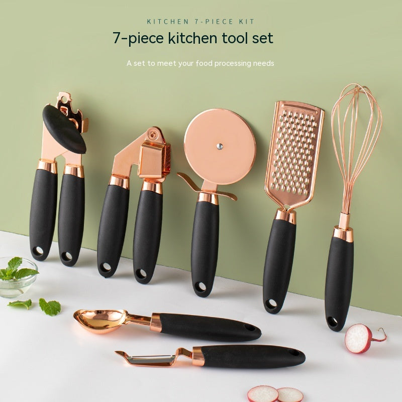 Kitchen Household Peeler Gadget  7-Piece Stainless Steel Kitchen Tool Set Copper Plating Set