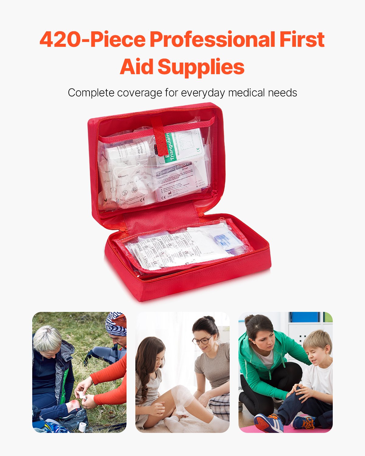 First Aid Kit, 420 Pieces, 600D Nylon Large Survival First Aid Bag, Emergency Medical Supplies, For Home, Car, Office, Travel, Camping, Truck, Hiking, Sports, Vehicle And Outdoor Emergencies
