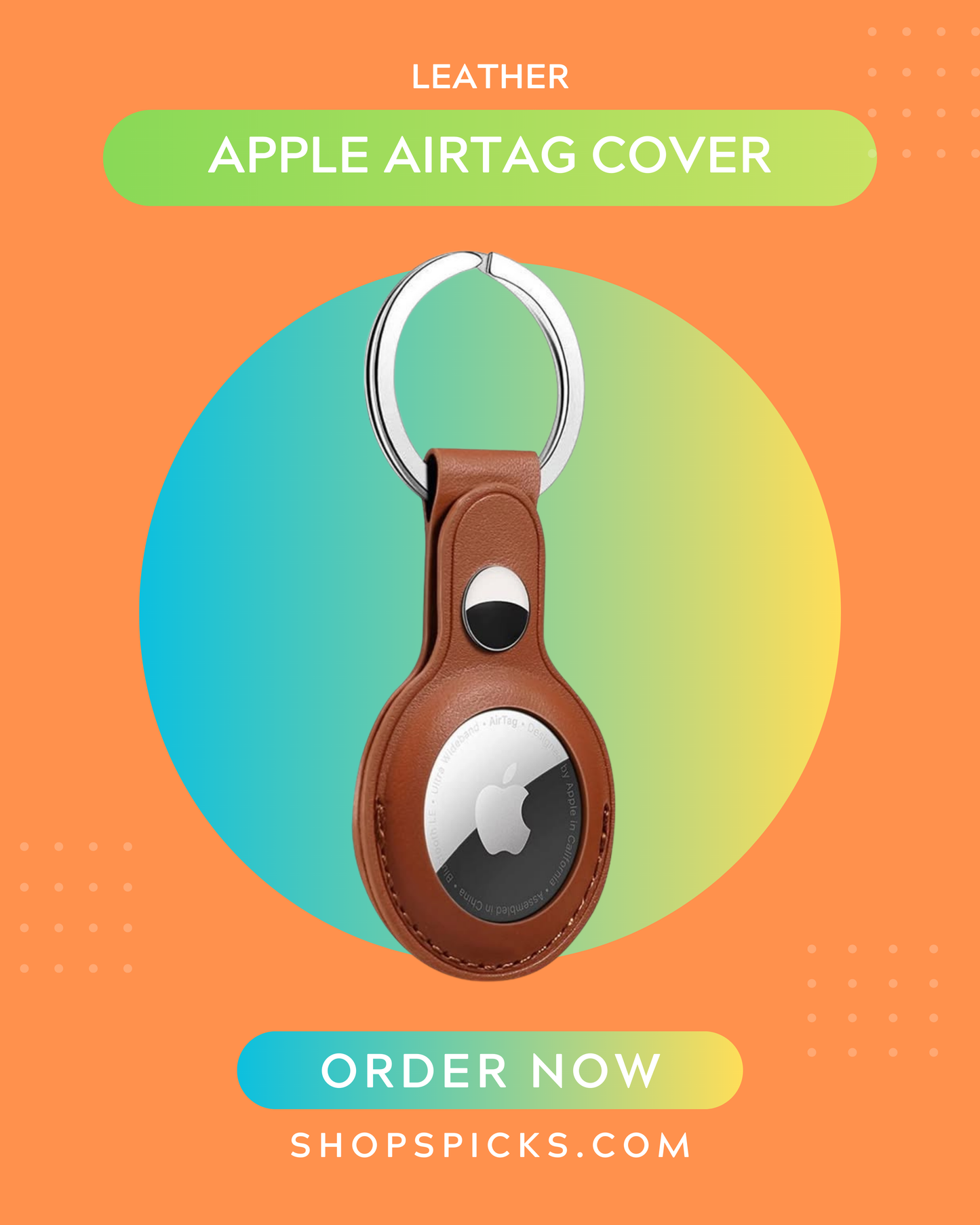 Leather Apple AirTag Cover with Keychain – Premium RFID-Blocking Holder