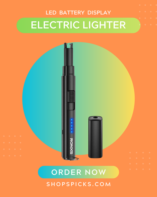 RONXS Electric Lighter with LED Battery Display. Flameless, windproof, USB rechargeable, and shows exact battery level