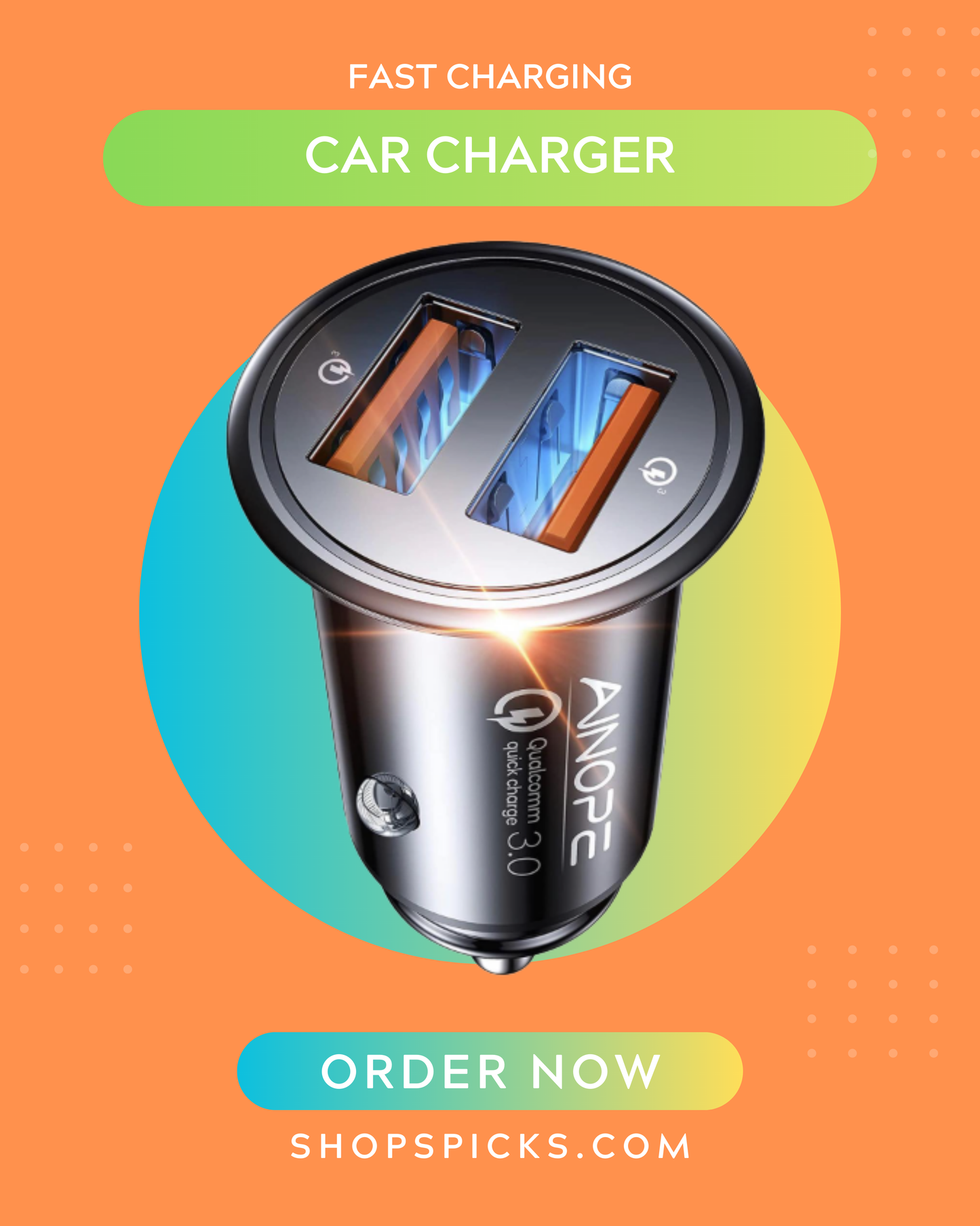 ANOPEI Fast Charging Car Charger – Dual USB Ports for iPhone, Samsung & More