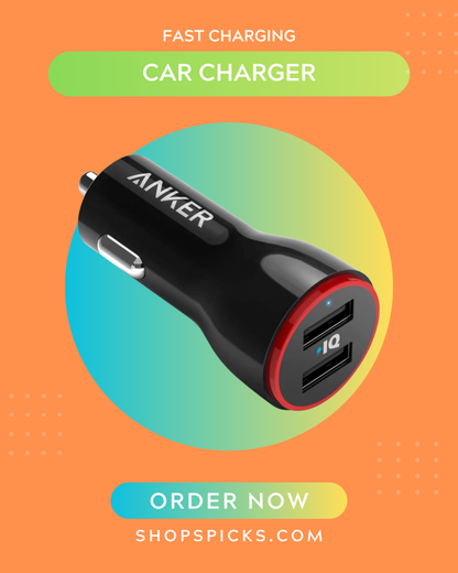 ANOPEI Fast Charging Car Charger – Dual USB Ports for iPhone, Samsung & More
