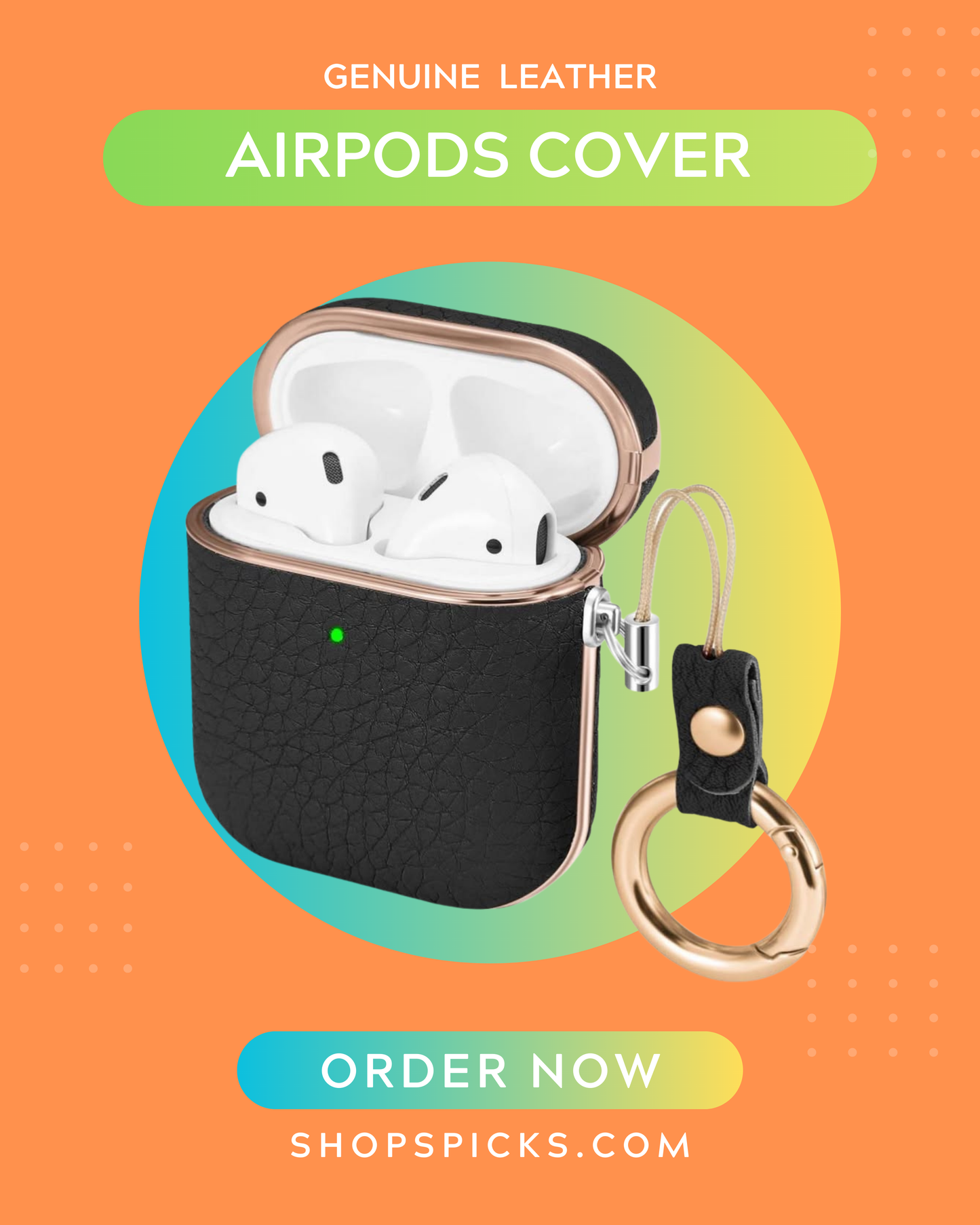 Genuine Leather AirPods Case Cover with Keychain – Premium Protective Case for Apple AirPods (Shockproof & Stylish)