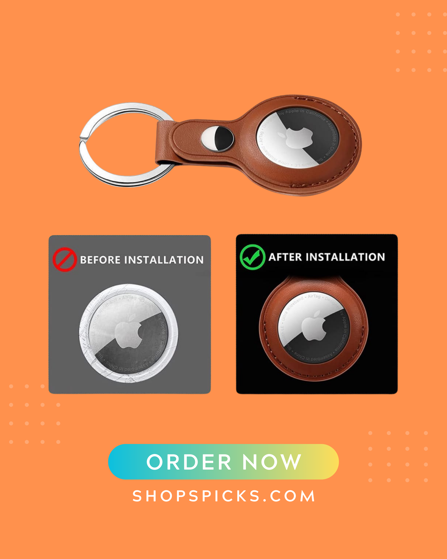Leather Apple AirTag Cover with Keychain – Premium RFID-Blocking Holder