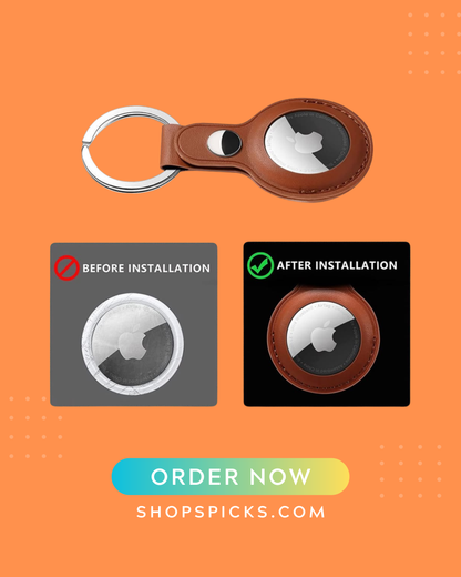 Leather Apple AirTag Cover with Keychain – Premium RFID-Blocking Holder