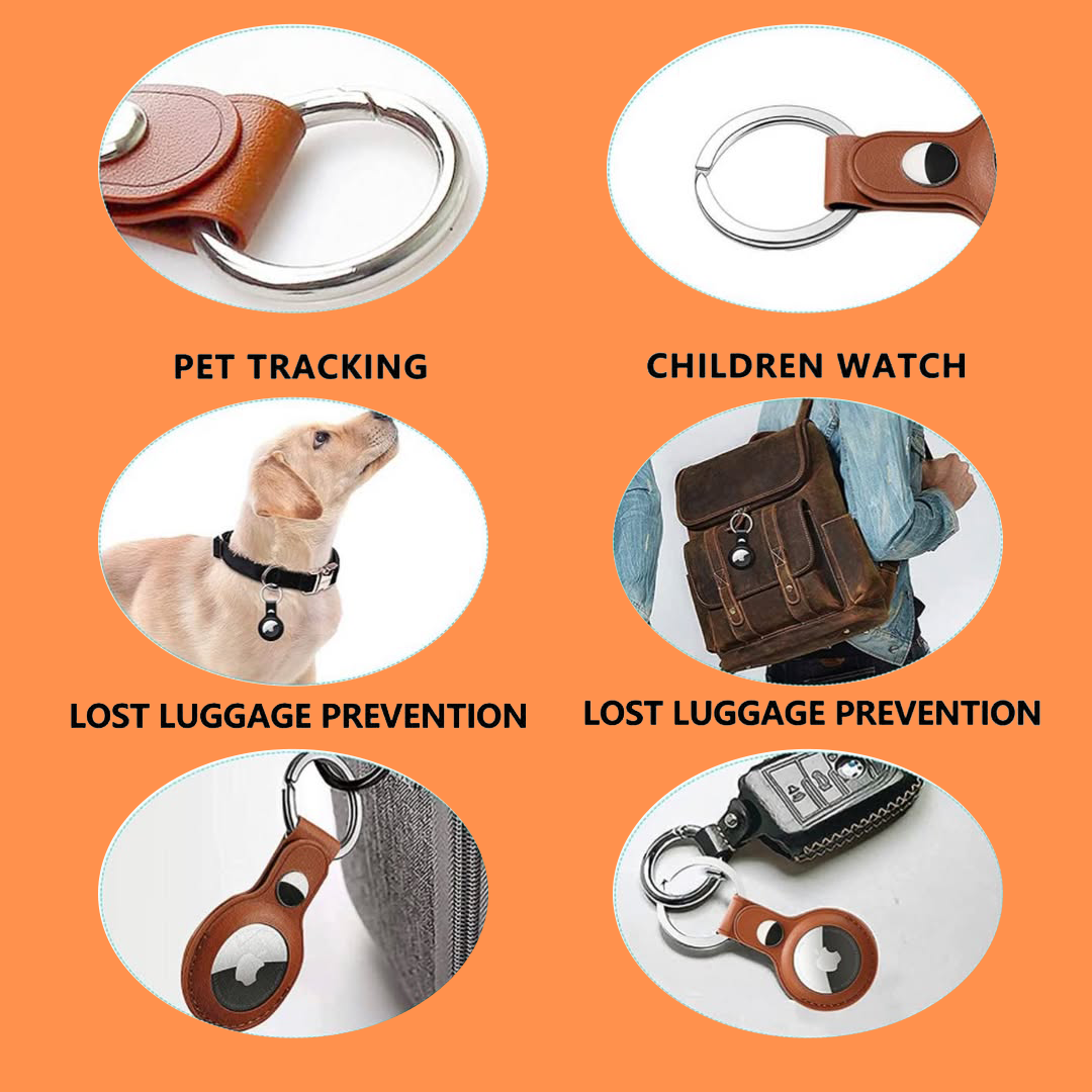 Leather Apple AirTag Cover with Keychain – Premium RFID-Blocking Holder