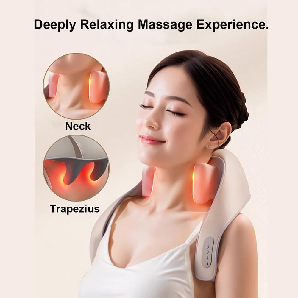 Rechargeable Shiatsu Neck & Shoulder Massager with Heat – Deep Tissue Electric Pain Relief, Adjustable Intensity, Portable Relaxation Device