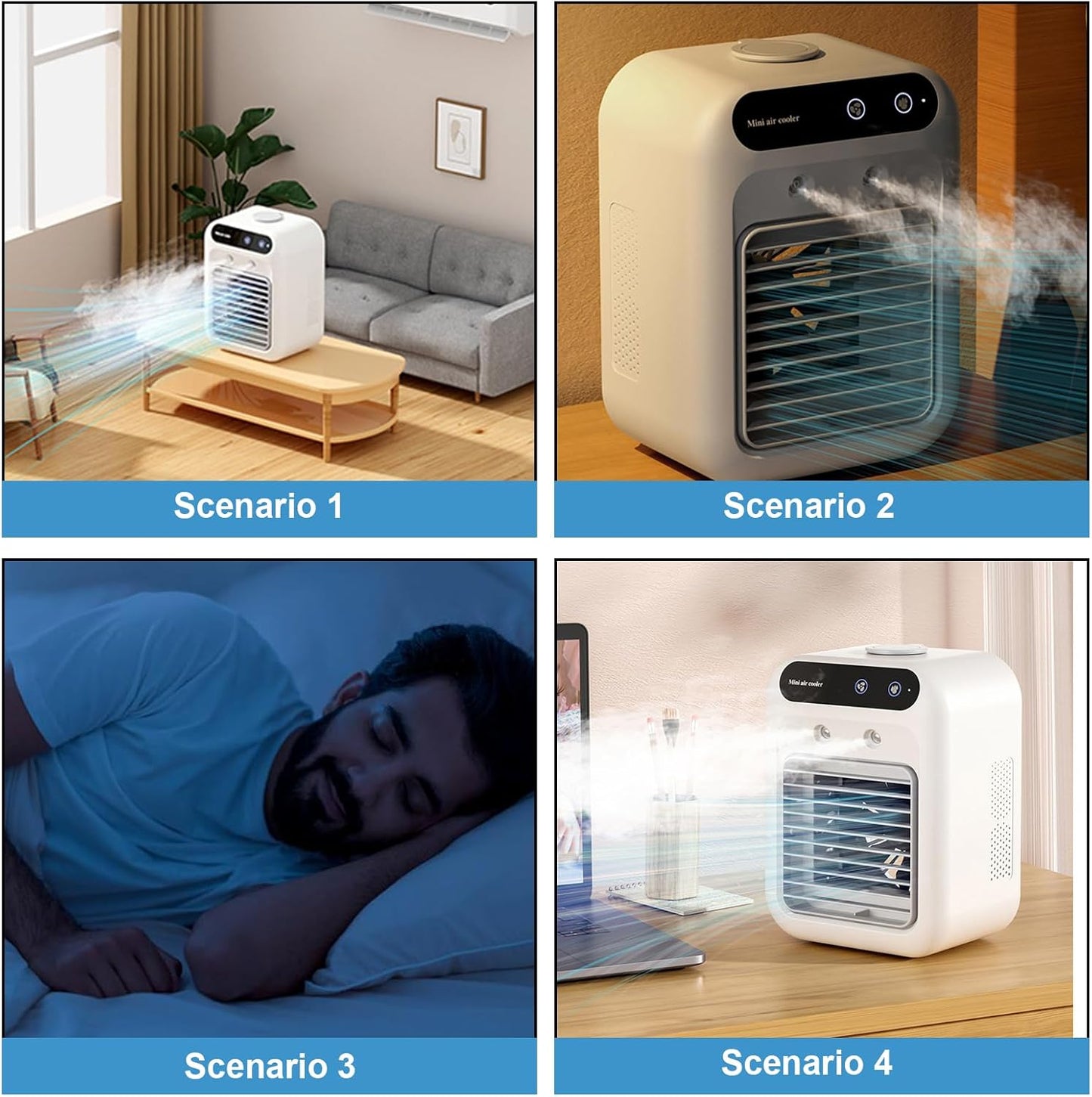 Portable Air Conditioners,1800mAh Rechargeable Mini Air Conditioner With 2 Cool 500ML Water Tank For Room, Travel, Office
