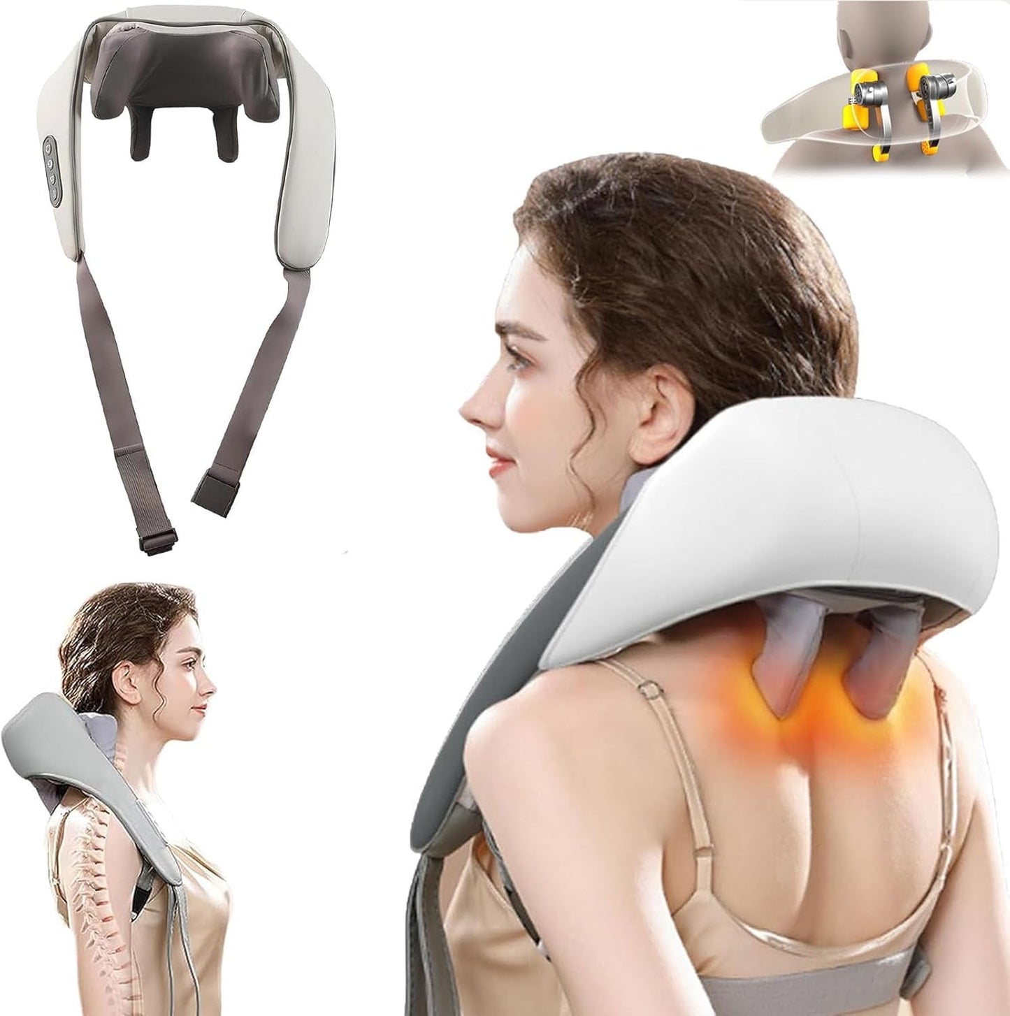 Rechargeable Shiatsu Neck & Shoulder Massager with Heat – Deep Tissue Electric Pain Relief, Adjustable Intensity, Portable Relaxation Device