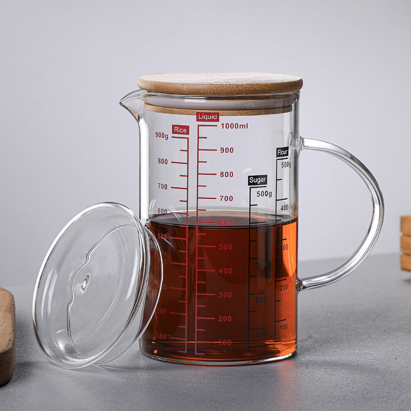 Glass Measuring Cup, Glass Graduated Cup With Lid, Glass Cup