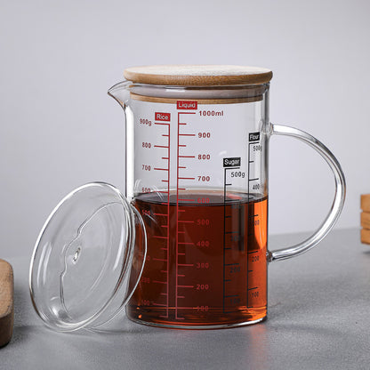 Glass Measuring Cup, Glass Graduated Cup With Lid, Glass Cup