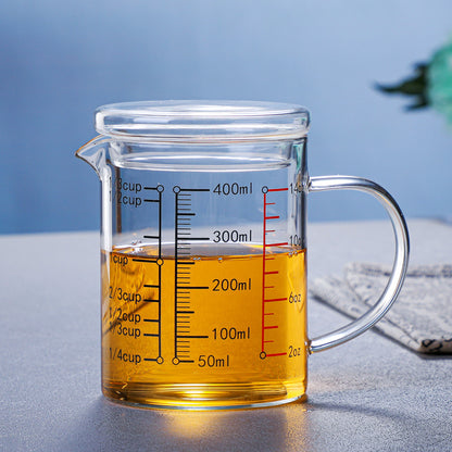 Glass Measuring Cup, Glass Graduated Cup With Lid, Glass Cup