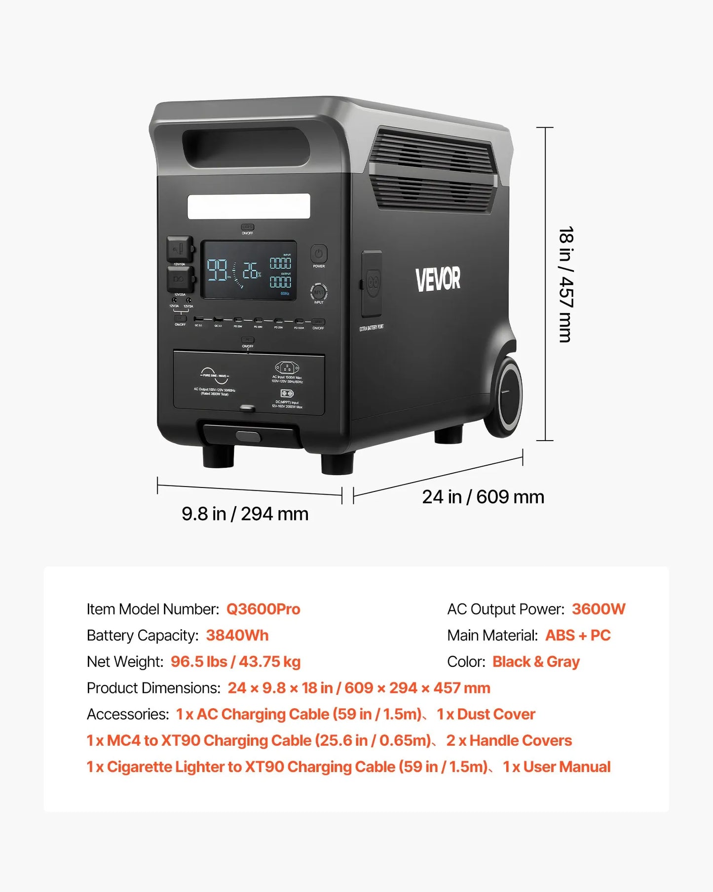 Portable Power Station, 3600W 3840Wh Power Station Solar Generator With 10 Output Ports & Adjustable Input Power, Expandable LiFePO4 Battery Backup For Home Camping RV