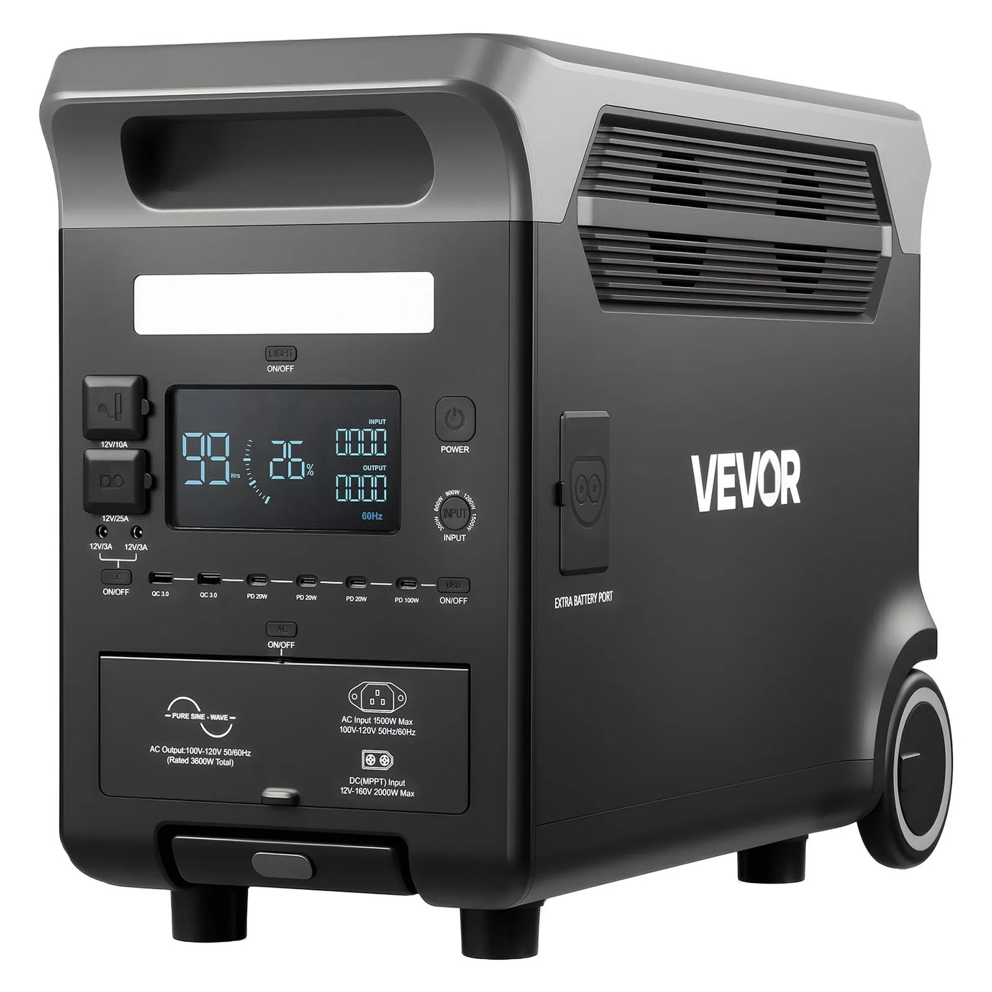 Portable Power Station, 3600W 3840Wh Power Station Solar Generator With 10 Output Ports & Adjustable Input Power, Expandable LiFePO4 Battery Backup For Home Camping RV